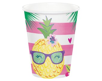 Pineapple Party Cups, Tropical Decor, Tropical Birthday Party, Summer Shower, Hawaiian Party, Fruit Party, Aloha Party, Luau Party