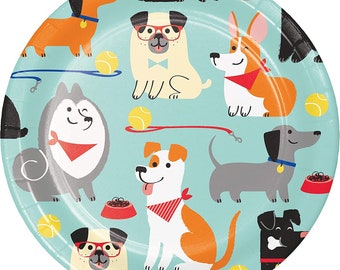 Dog Party Dessert Plates Set of 8, Dog Themed Party, Puppy Party Supplies, Puppy Birthday, Dog Party Decoration, Dog Birthday Decorations,