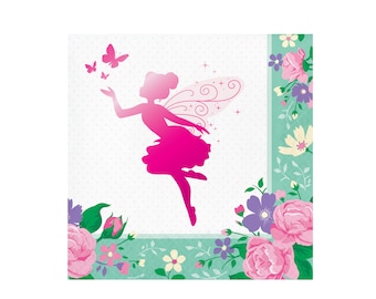 Fairy Party Napkins Set of 16, Fairy Themed Party, Floral Garden Party Supplies, Birthday Party Decorations, Pink Party for Girls, Woodland