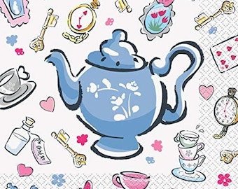 Disney Alice in Wonderland Lunch Napkins, Alice Party Supplies, Wonderland Party Decor, Mad Hatter Tea Party Tableware, Birthday Party