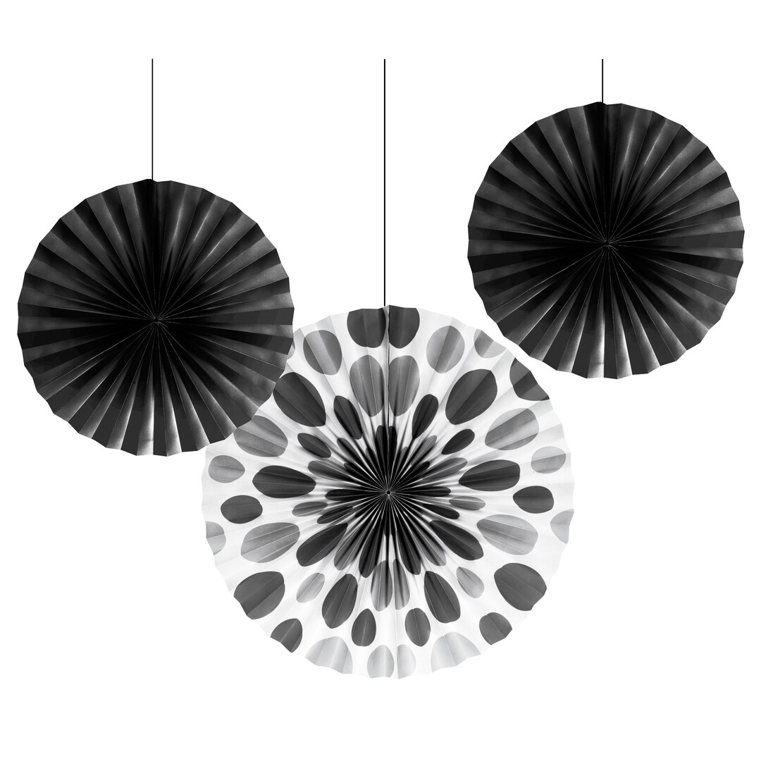 Black Paper Fan Decorations Set of 3 Tissue Paper Etsy