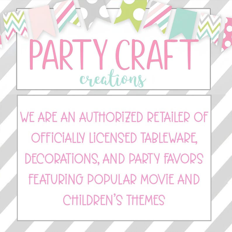 The image is a promotional poster for a party craft business, featuring colorful banners and text that describe the company's offerings.
