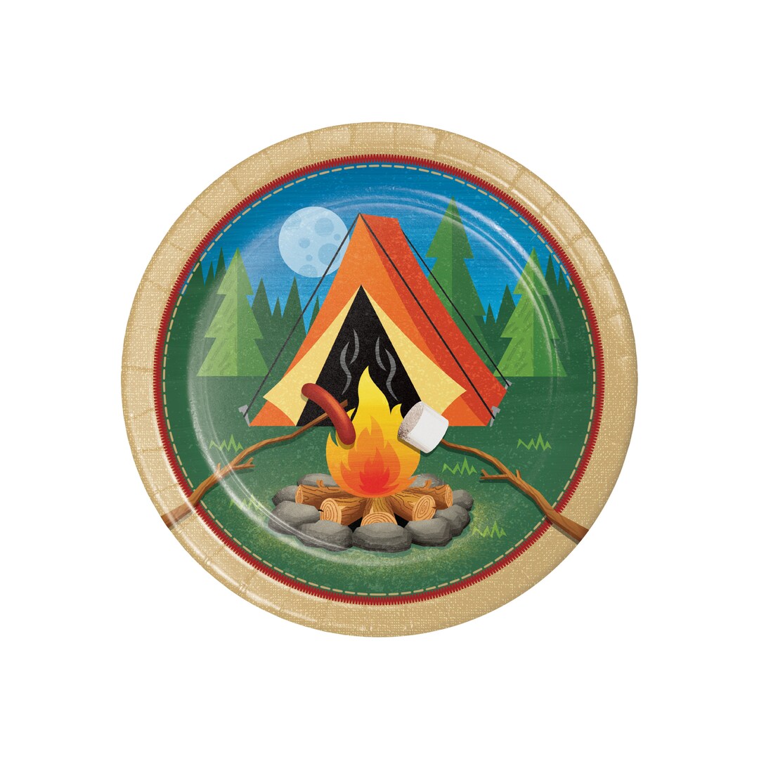 Camping Party Plates, Camp Out Themed Party, Camping Party Supplies