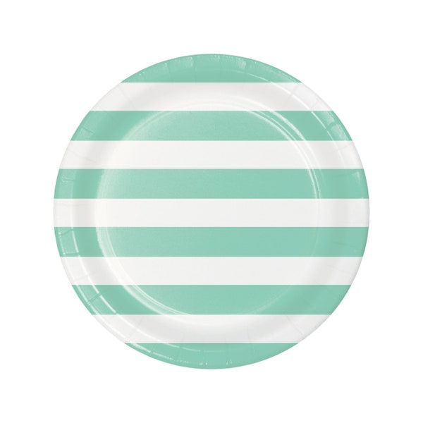 Party Plates, Mint Striped Plates, Mint and White Stripes Paper Plates, All Occasion Party, Shower Decorations, Hen Party, Birthday Decor