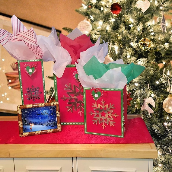 Christmas Gift Bags Snowflake Design Coordinating Tissue Paper