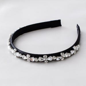 Black Rhinestone Headband Padded Headband Bejeweled Headband Rhinestone Headband Shiny Headband Hand Crafted Sparkle Party Headwear