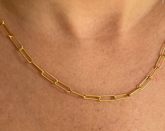 18K Gold Filled Paperclip Chain Necklace: Sterling Silver Layering Necklace