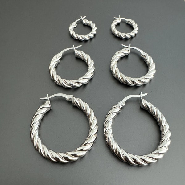 Sterling Silver Twisted Hoop Earrings: Chunky Minimalist Hoops