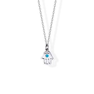 Tiny Hamsa Hand Pendant Necklace Blue Fatma Nazar Charm Jewelry Hand of Fatima Necklace  Silver Hamsa Necklace Protection Necklace