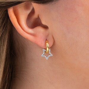 Starburst Huggie Hoop Earrings: Star Charm Drop Huggies