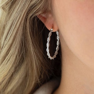 Twisted Silver Hoop, Twist Silver Hoop Earrings, Silver Hoop Earring, Twisted Rope Earrings Chunky Silver Twisted Hoop