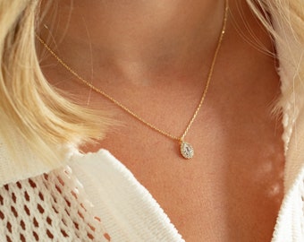 Collar solitario de diamantes diminutos de oro: chapado en oro de 14 quilates, cadena sencilla y delicada