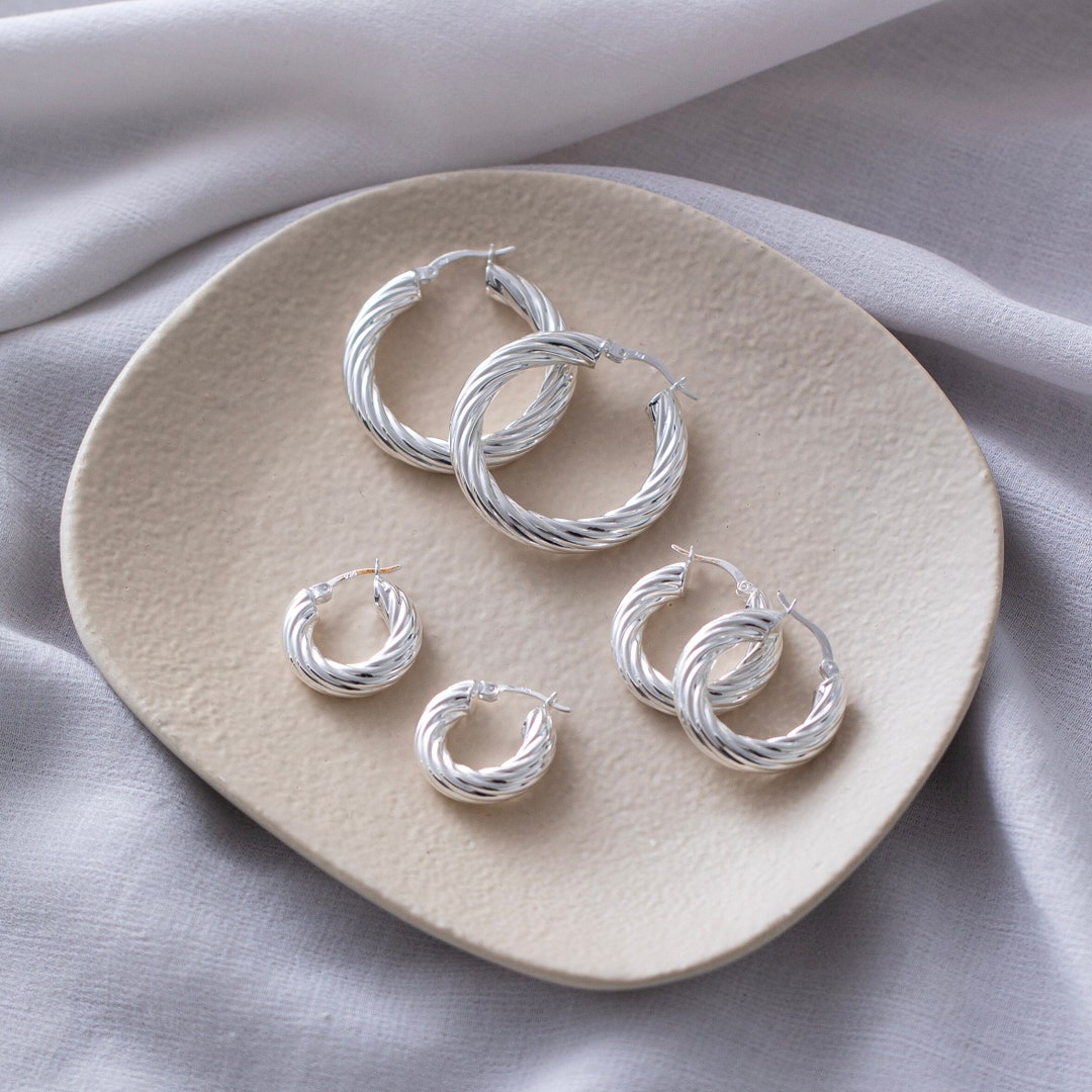 Solid Silver Twisted Hoop Earrings Twisted Hoops Twisted Hoop Earrings ...