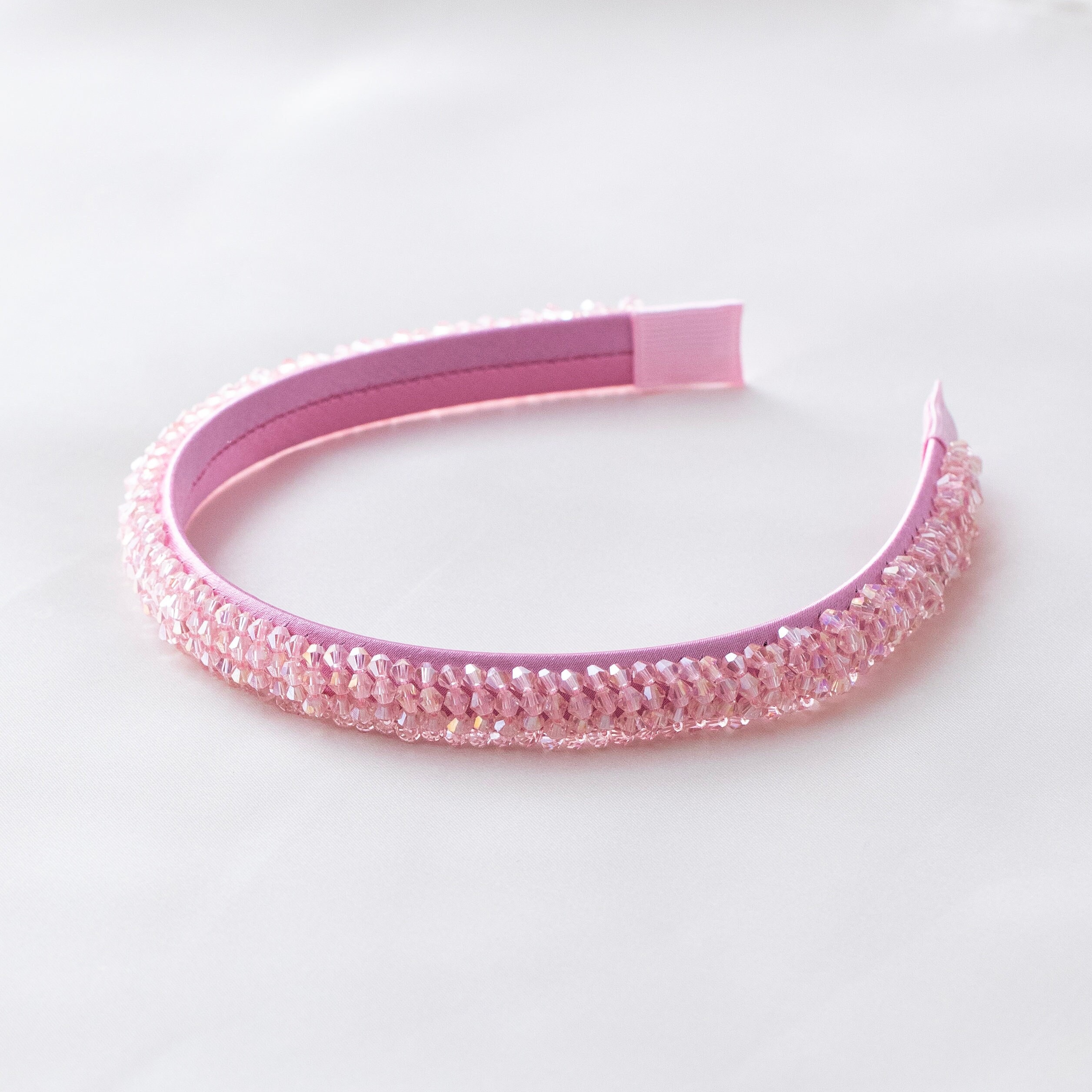 Elegant Beaded Light Pink Silver Padded Hair Headband Tie Dye Rhinestone Padded Headband: Extra Wide Hair Hoop - Etsy main image 3