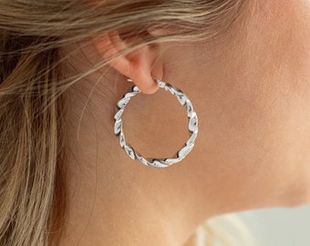 40mm x 42mm Sterling Silver Twisted Hoop Earrings 40mm x 42mm Sterling Silver Twisted Hoop Earrings