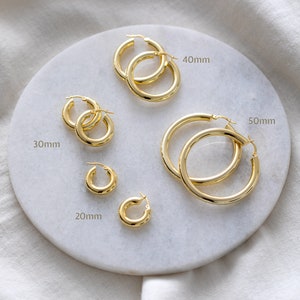 Medium Thick Gold Hoop Earrings, 925 Solid Sterling Silver Chunky Thick Hoops, Gold Hoop Earrings, 18K Gold Hoop Earrings