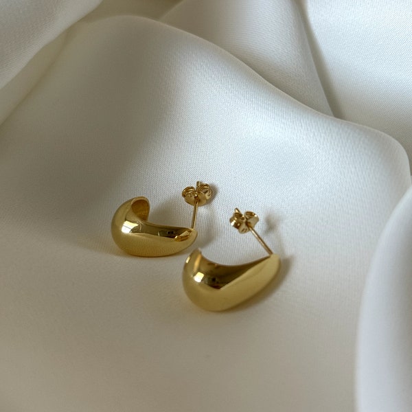 Solid Silver Drop Earrings Gold Drop Earrings Teardrop Stud Earrings Chunky Dome Earrings Teardrop Dupe Earrings