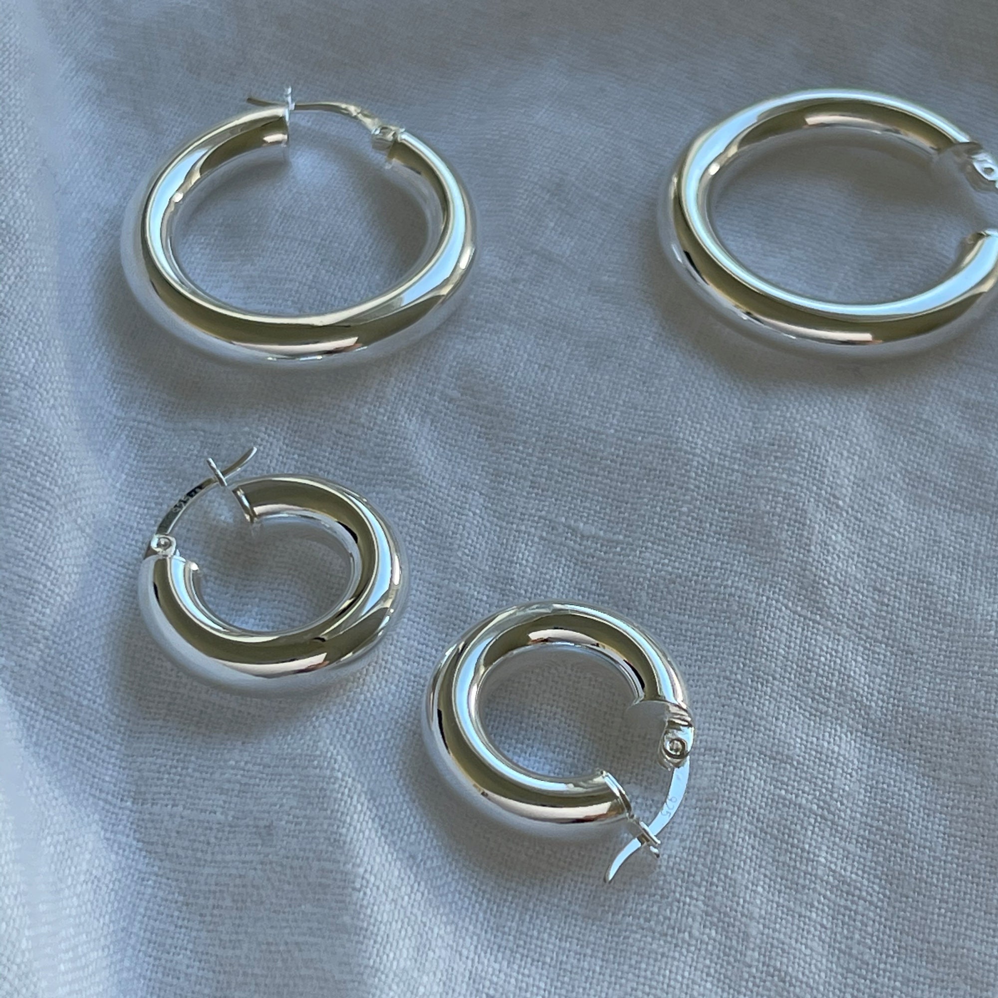 Round hoop earrings 8 cm with clasp, sterling silver 925, KL-470 4x70 mm -  SILVEXCRAFT