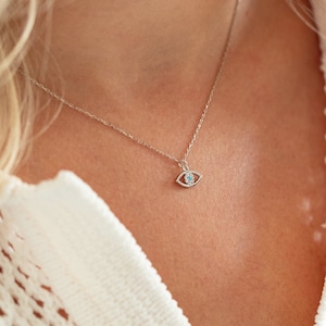 Dainty Evil Eye Necklace: 14K Gold Filled or Solid Silver, Minimalist Jewelry