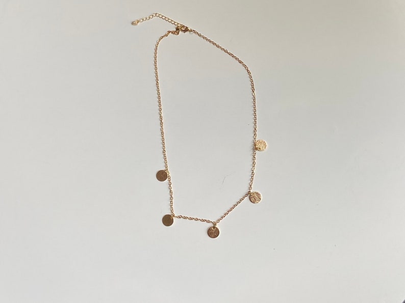 Gold disc necklace; Gold chain choker Stainless steel chain Mint shocker gold circular chain gold layered necklace
