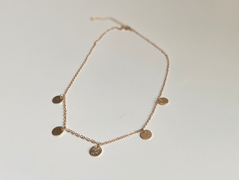 Gold disc necklace; Gold chain choker Stainless steel chain Mint shocker gold circular chain gold layered necklace