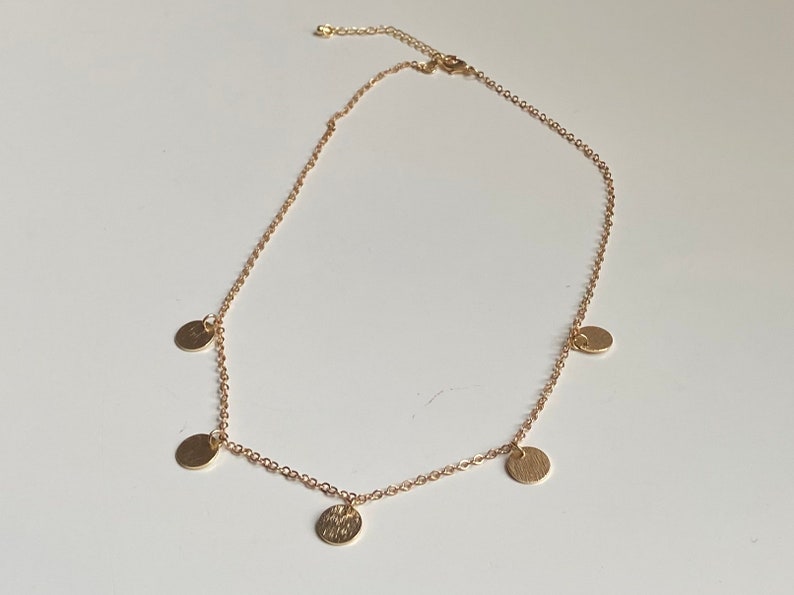 Gold disc necklace; Gold chain choker Stainless steel chain Mint shocker gold circular chain gold layered necklace
