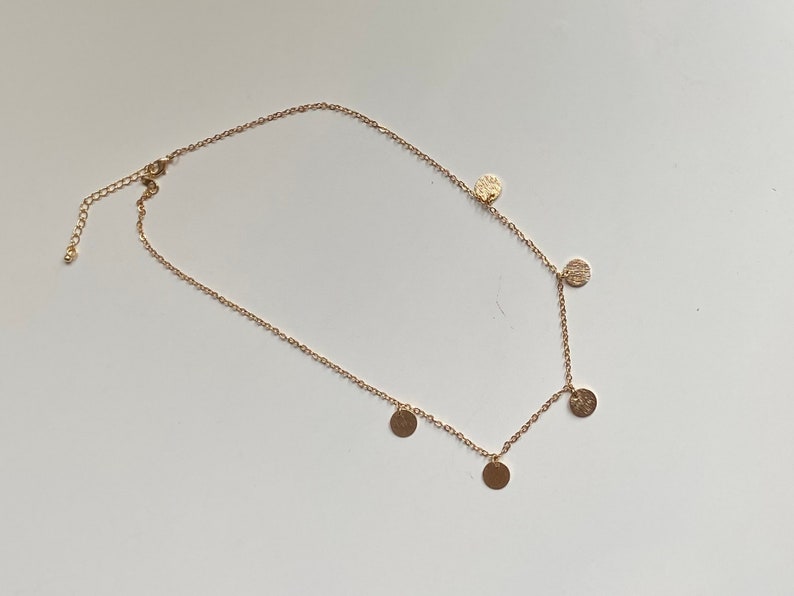 Gold disc necklace; Gold chain choker Stainless steel chain Mint shocker gold circular chain gold layered necklace
