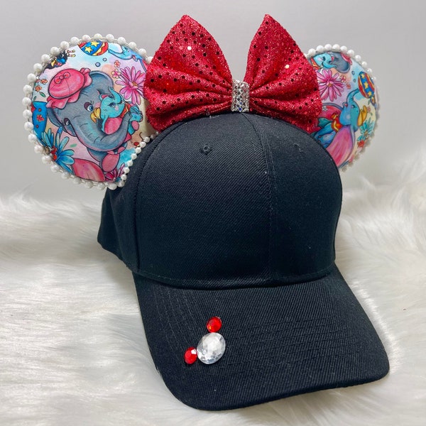 Chapeau Mickey inspiré avec oreilles OU avec combo ensemble de masques assortis de Dumbo classique.  Masque chapeau d’oreilles de Mickey, tissu imprimé personnalisé