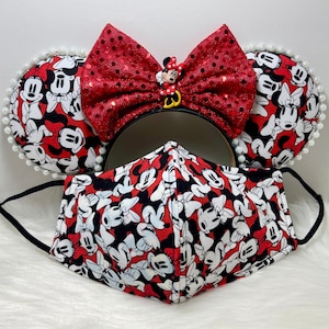 Inspired Vintage Minnie Mouse ears OR with combo matching mask set.. of Disney Minnie Mouse.  Mickey Minnie ears mask