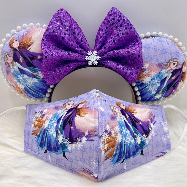 Inspired Frozen Elsa Anna Minnie Mouse ears OR with combo matching mask set. Mickey Minnie ears mask