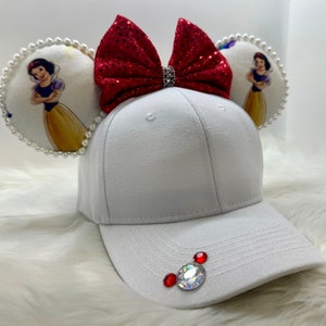Inspired Minnie Mouse Snow White ears hat OR with combo matching mask set..  Mickey Minnie ears hat mask