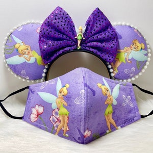 Inspired Minnie Mouse ears OR with combo matching mask set. of Tinkerbell from Peter Pan.  Mickey Minnie ears mask.