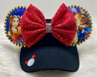 Inspired Minnie Mouse ears OR with combo matching mask set. Beauty and the Beast mickey minnie ears visor mask