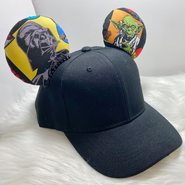 Chapeau de Mickey inspiré des oreilles de souris OREILLES OU avec ensemble de masque assorti combo. de Star Wars Dark Vador vs Yoda.  Masque chapeau d’oreilles de Mickey