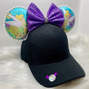 Inspired Peter Pan Tinkerbell Mickey Minnie Mouse ears OR with combo matching mask set.  Custom print fabric limited supply