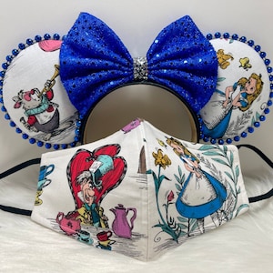 Inspired Minnie Mouse ears  OR with combo matching mask set of Classic Alice in Wonderland. Mickey Minnie ears mask.