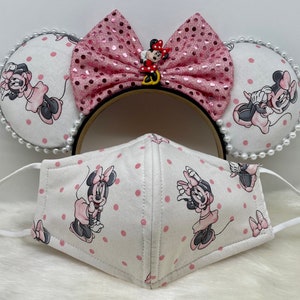 Inspired Pretty in Pink Minnie Mouse ears OR combo matching mask set, mickey ears, red Minnie ears.  Mickey Minnie ears mask