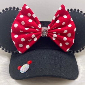 Inspired Minnie Mouse Visor ears OR with combo matching mask set..  Minnie mouse ear and face mask.  Red polka dot bow
