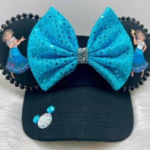 Inspirierte Minnie Mouse Ohren ODER mit kombiniertem masken set.  Encanto Mirabel Mickey Minnie Ohren Visier Maske hellblau Schleife
