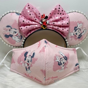 Inspired Pretty in Pink Minnie Mouse ears OR with combo matching mask set., mickey ears, red Minnie ears.  Mickey Minnie ears mask