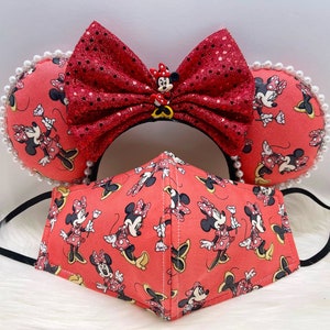 Inspired Minnie Mouse ears  OR with combo matching mask set.. Mickey Minnie ears mask