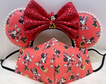 Inspired Minnie Mouse ears  OR with combo matching mask set.. Mickey Minnie ears mask