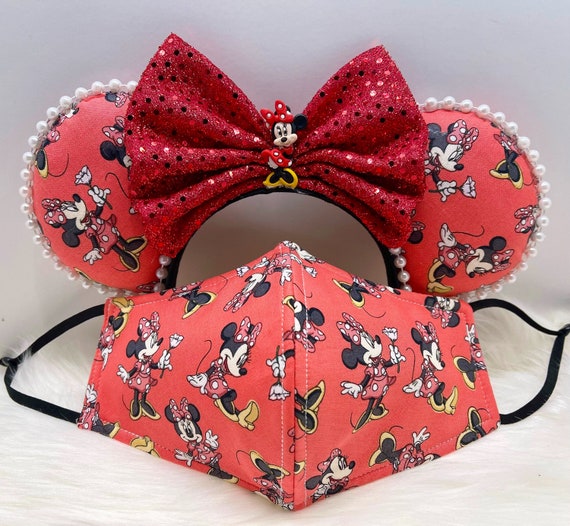 Inspired Minnie Mouse Ears OR With Combo Matching Mask Set 