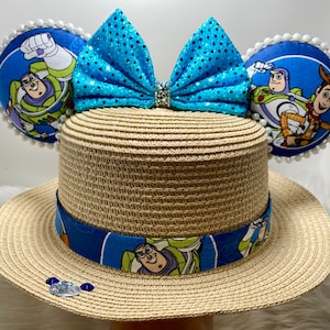 Inspired Toy Story Minnie Mouse Straw hat, sun hat Mouse ears  OR with combo matching mask set..  Mickey Minnie straw ears hat.