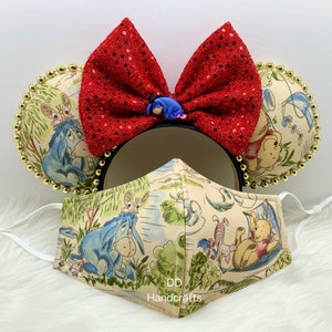 Inspired Winnie the Pooh and Eeyore Minnie Mouse ear OR with combo matching mask set.. Mickey Minnie ears mask
