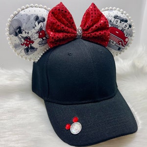 Inspired Vintage Mickey Minnie Mouse hat cap mouse ears  OR with combo matching mask set..  Mickey Minnie ears hat mask