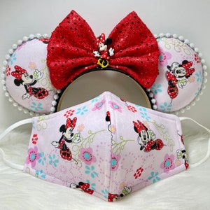 Inspired Very Rare Minnie Mouse ears OR with combo matching mask set. of Disney Minnie Mouse.  Mickey Minnie ears mask