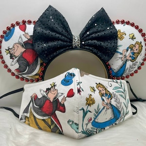 Inspired Minnie Mouse ears  OR with combo matching mask set of Classic Alice in Wonderland and Queen of heart. Mickey Minnie ears mask.