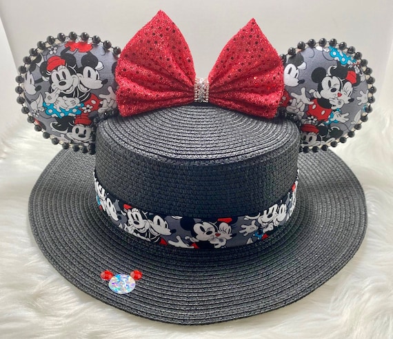 Vintage Disney Mickey and Minnie Straw Hat Inspired Vintage Mickey Minnie Mouse Straw Hat, Sun Hat  main image 3