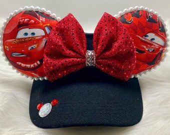 Inspired Minnie Mouse ears OR with combo matching mask set. Cars McQueen mickey minnie ears visor mask